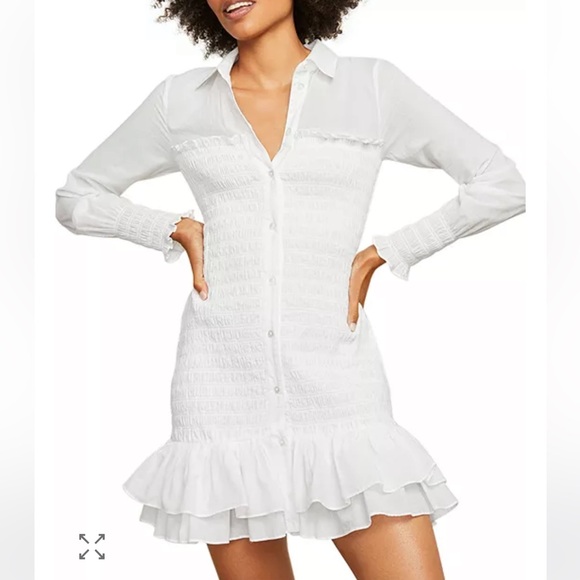 Veronica Beard White Kelsey Ruffled Smocked Mini Dress Size Small - Picture 2 of 14